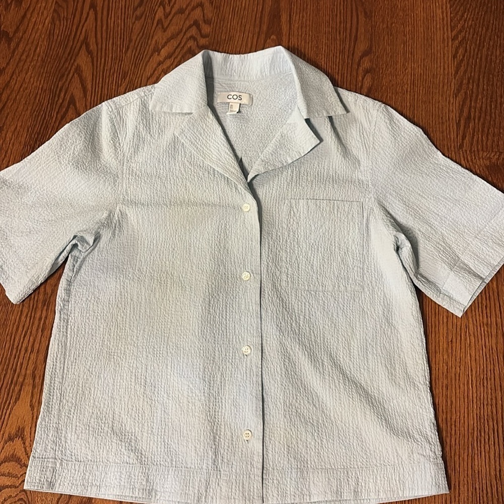 COS camp collar textured button up shirt short sleeve Light Blue Textured relax - Picture 16 of 16